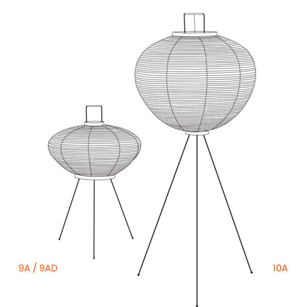 Croquis lampes Akari 9A et 9AD Isamu Noguchi Sentou Edition