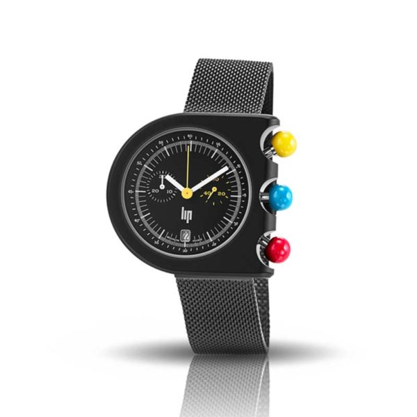 Montre Mach 2000 Chronographe multicolore avec bracelet en métal noir créée par Roger Tallon