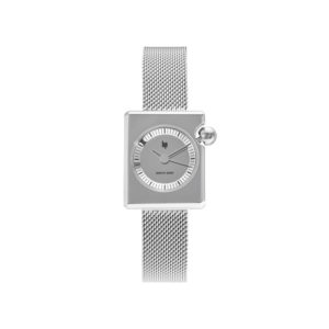 Montre Mach 2000 Mini Square argent avec bracelet en métal argent créée par Roger Tallon