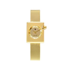 Montre Mach 2000 Mini Square dorée avec bracelet en métal doré créée par Roger Tallon