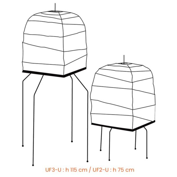 Croquis des lampes à poser Akari UF2-U et UF3-U, design Isamu Noguchi-U