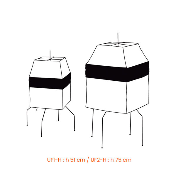 Croquis des lampes à poser Akari UF1-H et UF2-H créées par Isamu Noguchi