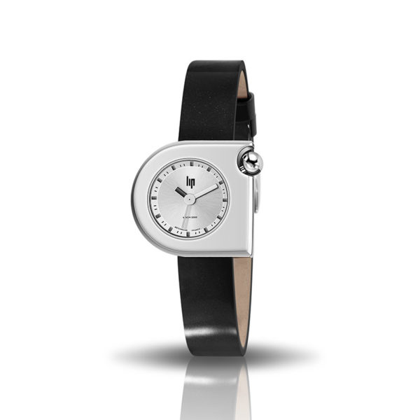 Montre Mach 2000 Mini argent avec bracelet en cuir noir créée par Roger Tallon