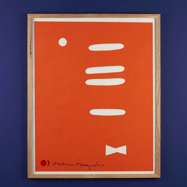 cadre sérigraphié bowtie orange avec le motif de la lampe akari 1AR d'Isamu Noguchi