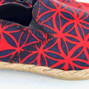 Détail d'une espadrille en tissu wax Sentou Edition