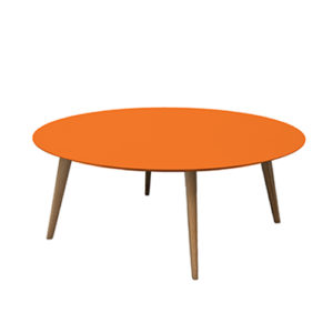 Table Basse LALINDE Ronde TGM<span> - </span>plateau orange / pieds chêne
