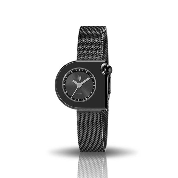 Montre Mach 2000 Mjni pour femme en métal noir créée par Roger Tallon