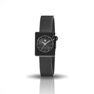 Montre Mach 2000 Mjni Square femme en métal noir créée par Roger Tallon